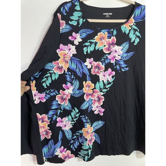 Lands End Swim Top Womens 3X Black Floral UPF50 Rash Guard Beach Resort Cruise - Picture 3 of 10